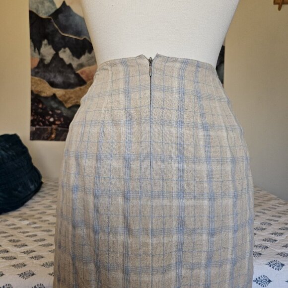 TALBOTS Blue Plaid Linen Wrap Midi Skirt 8 Coastal Preppy Boho - Picture 9 of 14